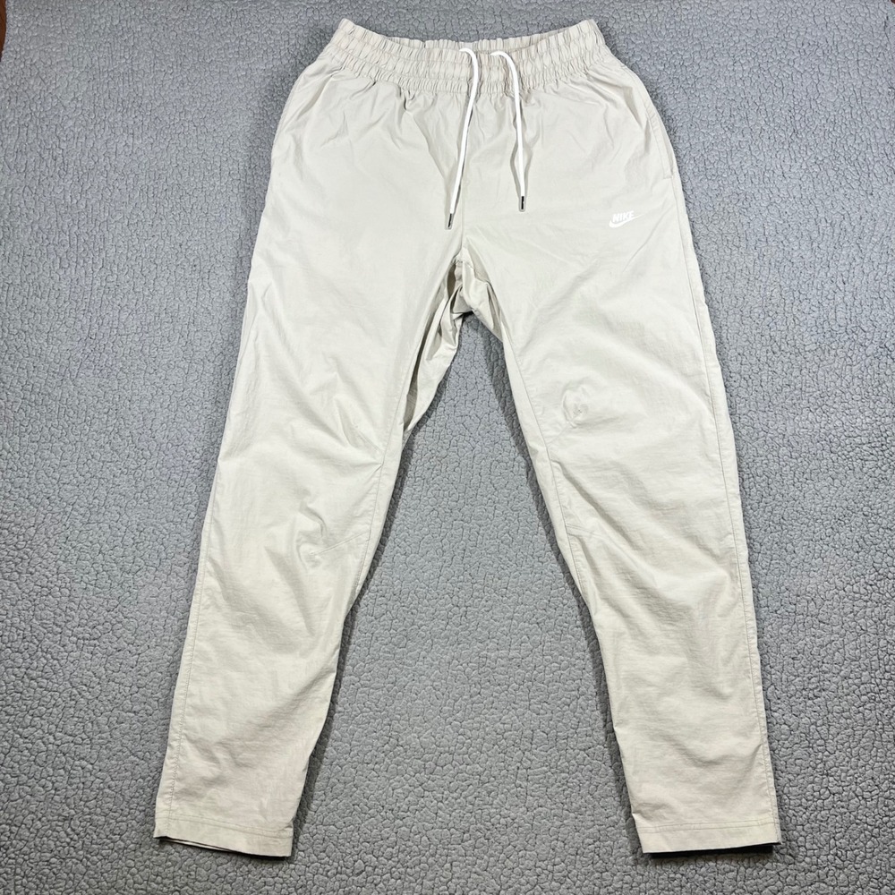Nike Woven Pants Mens L Tapered Leg Side Zipper Beige Gorpcore